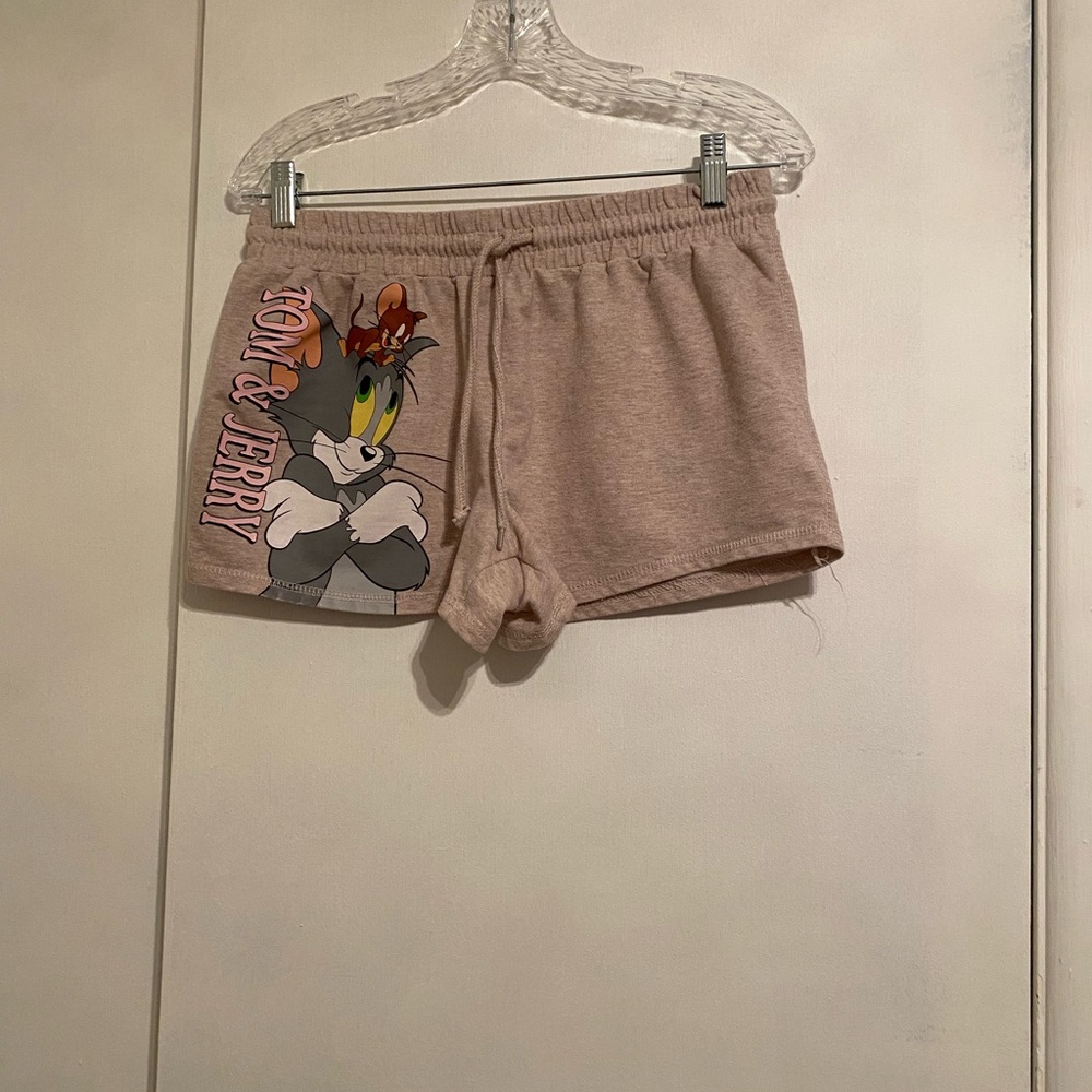 Tom & Jerry Women's Tan Lounge Comfy Elastic Waistband, Cartoon Printed Shorts